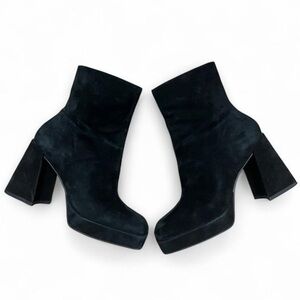 GB Gianni Bini Black Suede Leather Heeled Chunky Platform Boots